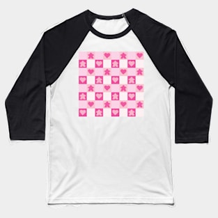 Valentine Meeple Gingham Check | Game Night Picnic Checkerboard Baseball T-Shirt